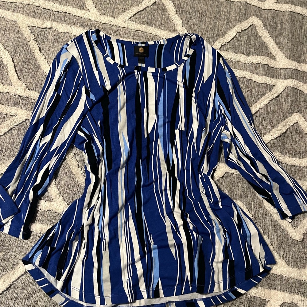 JM Collection Blue and White Striped Blouse